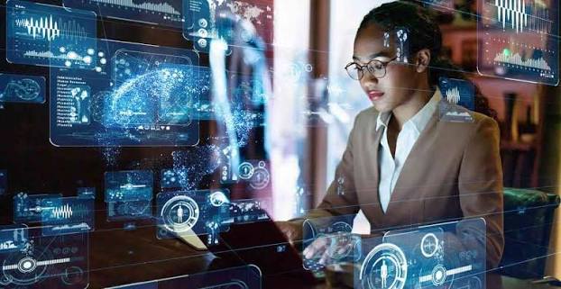 Ilustrasi perkembangan teknologi masa depan seperti AI, robotika, kendaraan listrik, dan IoT